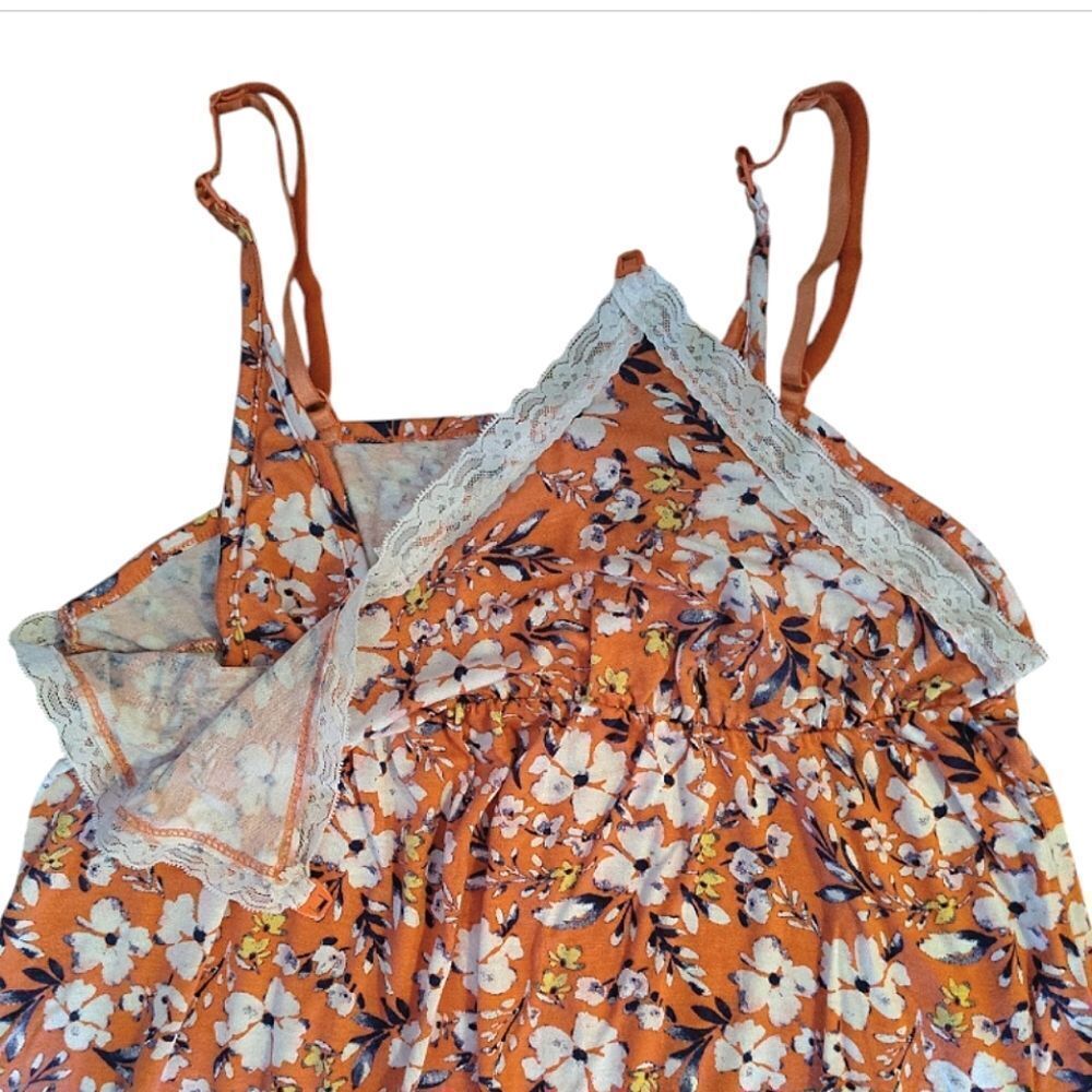 $9💥 Lamaze Coral Floral Lace Trim Sleeveless Nursing Night Slip XL Chemise - Picture 3 of 10